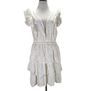 Love the Label Ecru Mini Dress Size M Tiered Cotton Eyelet Layered Prairie
